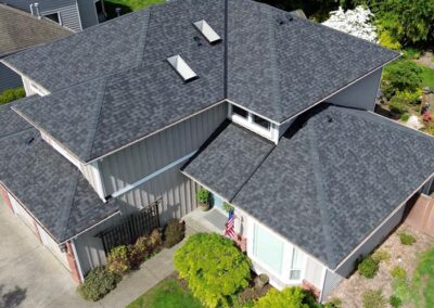 Completed asphalt shingle roof on a home
